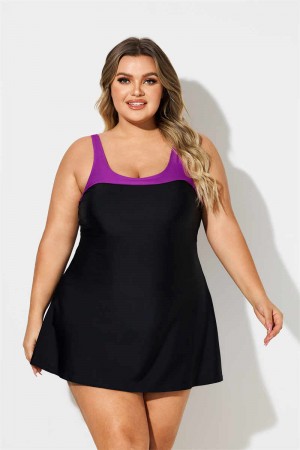 COLORBLOCK SCOOP NECK Plus Size SWIMDRESS