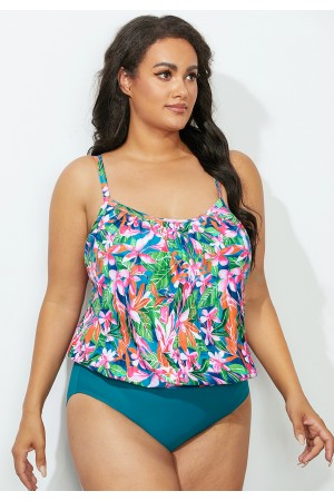 Floral Scoop Neck Blouson Tankini Set