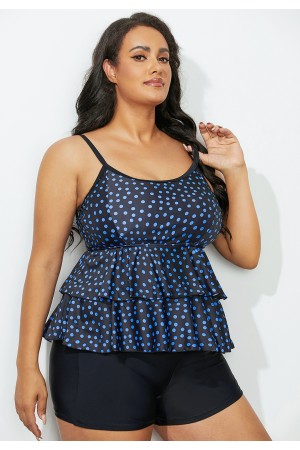 Black Polka Dot Tiered Tankini Set