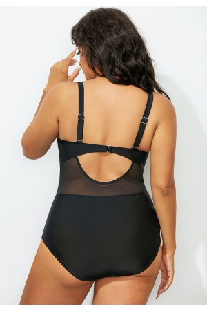 Black Twist Front Mesh OnePiece Swimsuit