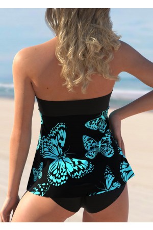 Halter Butterfly Print Bowknot Tankini Set