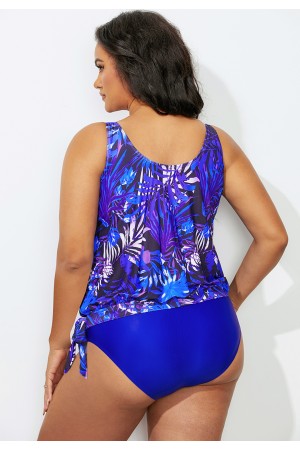 Scoop Neck Side Tie Blouson Tankini Set