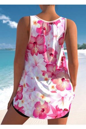 Plus Size Floral Print Pink Tankini Set