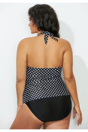 Black Polka Dot Halter Tankini Set