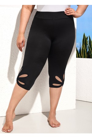 High Waisted Black Floral Design Plus Size Shorts