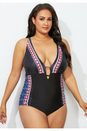 Deep Vneck Adjustable Straps OnePiece Swimsuit