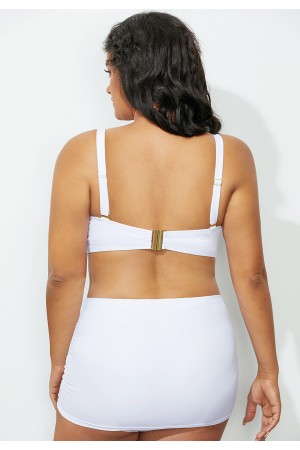 White Twist Front Bikini Top With Skirt