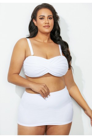 White Twist Front Bikini Top With Skirt