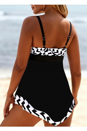 Geometric Print Lace Up White Swimdress