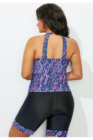 Colorful Scoop Neck Tankini Set