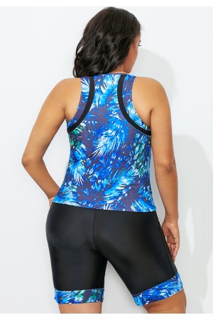 Green Palm Scoop Neck Racerback Tankini Set