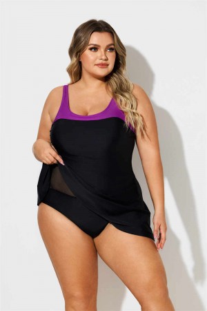 COLORBLOCK SCOOP NECK Plus Size SWIMDRESS