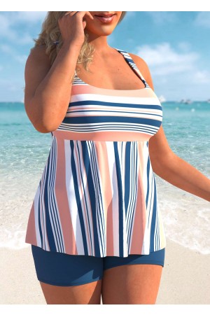 Plus Size Multi Color Striped Tankini Set