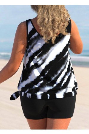Tie Dye Print Plus Size Color Block Tankini Set