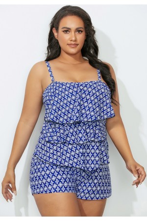 Medallion Blue TripleTiered Bandeau Tankini Set