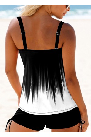 White Ombre Cross Front Wide Strap Tankini set
