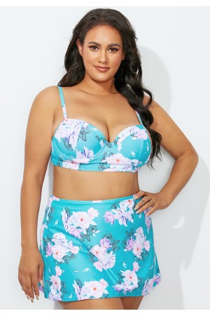 Floral Sweetheart Neckline Bikini Top With Skirt