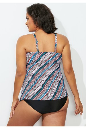 Multi Stripes Bandeau Neck Tankini Set