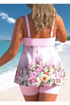 Plus Size Mesh Floral Print Tankini Set