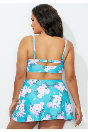 Floral Sweetheart Neckline Bikini Top With Skirt