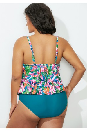 Floral Scoop Neck Blouson Tankini Set