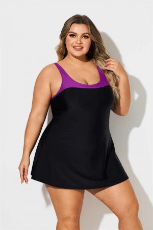 COLORBLOCK SCOOP NECK Plus Size SWIMDRESS