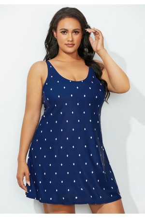 Navy Silver Scoop Neck Swimdress
