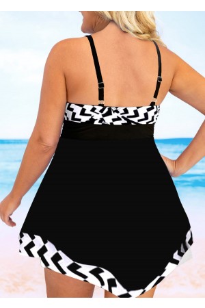 Geometric Print Lace Up White Swimdress