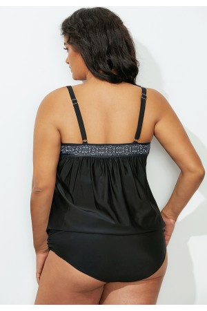 Black Square Neck Blouson Tankini Set