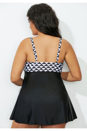Black Geometric Laceup Swimdress