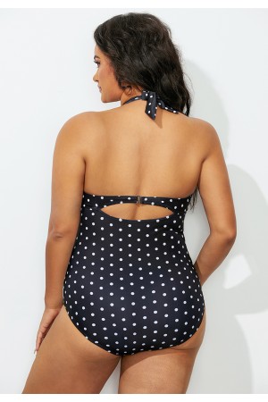 Black Speckle Halter Tie Front OnePiece Swimsuit