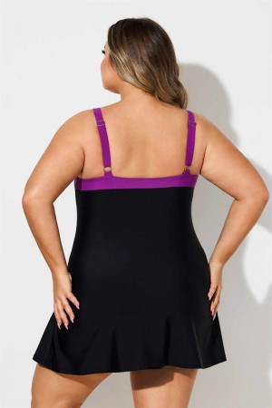 COLORBLOCK SCOOP NECK Plus Size SWIMDRESS