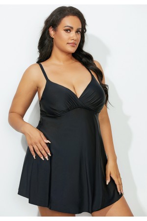 Solid Black VNeck Swimdress