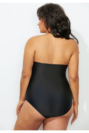 Black Fringe Bandeau Halter OnePiece Swimsuit