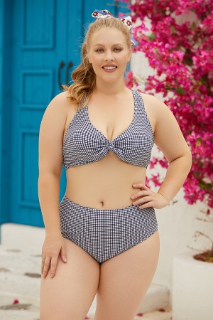 Light Grey Heart Neck Tie Front High Waist Bikini Set