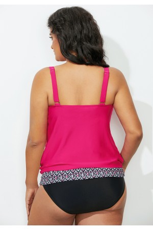 Fachsia Loop Strap Blouson Tankini Set