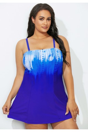 Blue Square Neck Swimdress