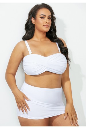 White Twist Front Bikini Top With Skirt