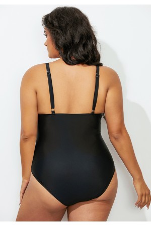 Black Twist Ruched OnePiece Swimsuit