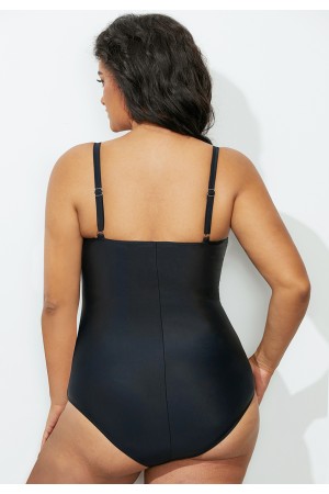 Black Twist Front Sweetheart Neckline OnePiece Swimsuit