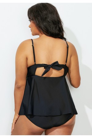 Black Cut Out Tie Front Tankini Set