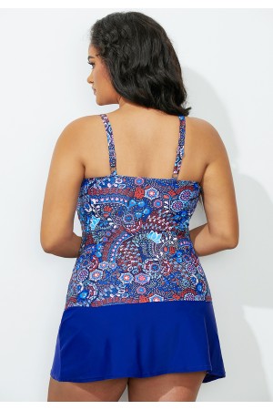 Navy High Neck Tankini Top With Skirt