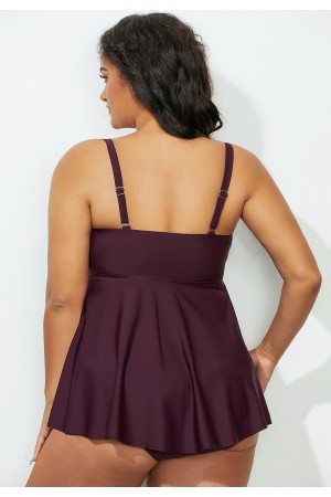 Plum Lattice Front Peplum Tankini Set