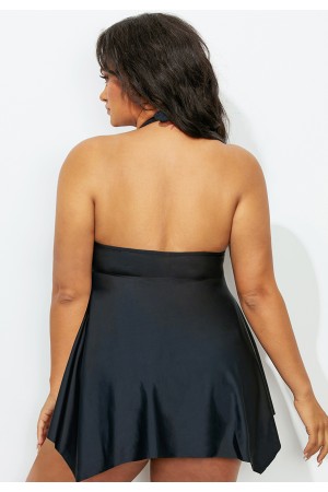 Black Handkerchief Hem Halter Swimdress